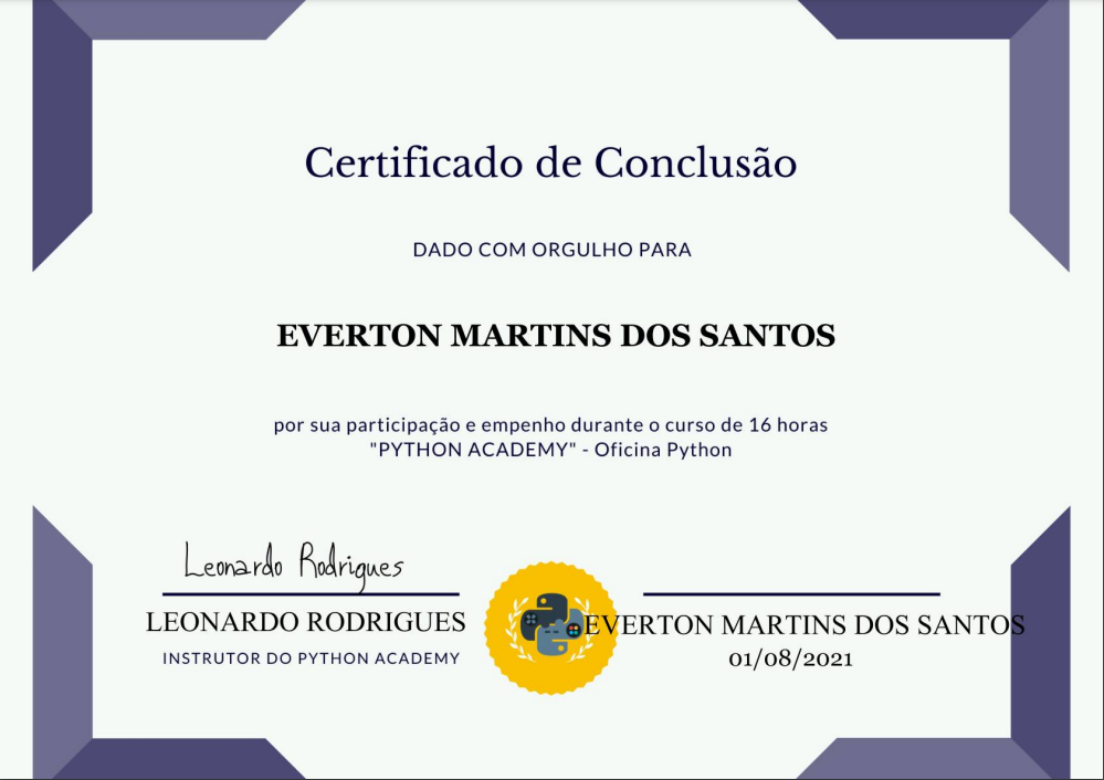 certificado 'python academy'