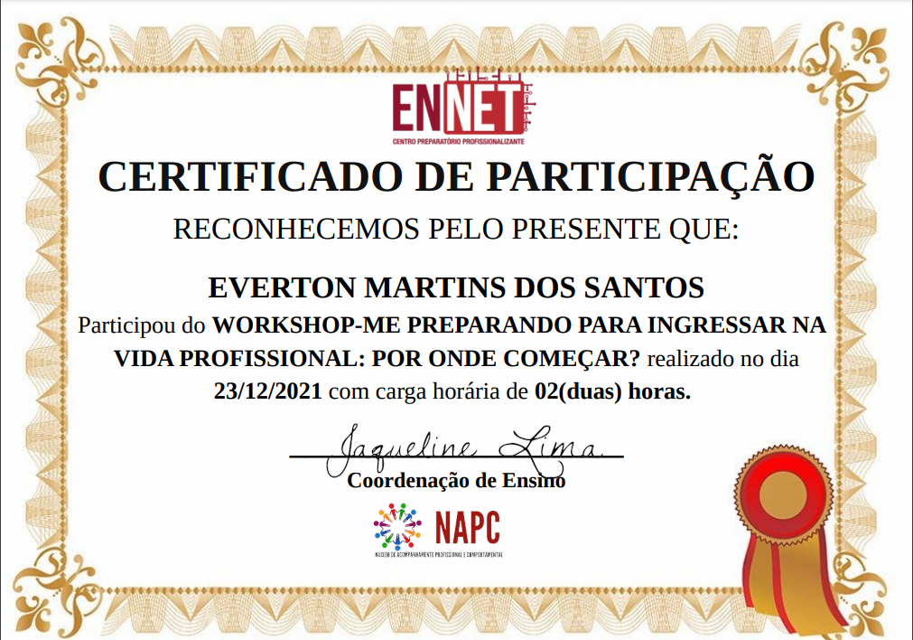 certificado 'Workshop Enet'